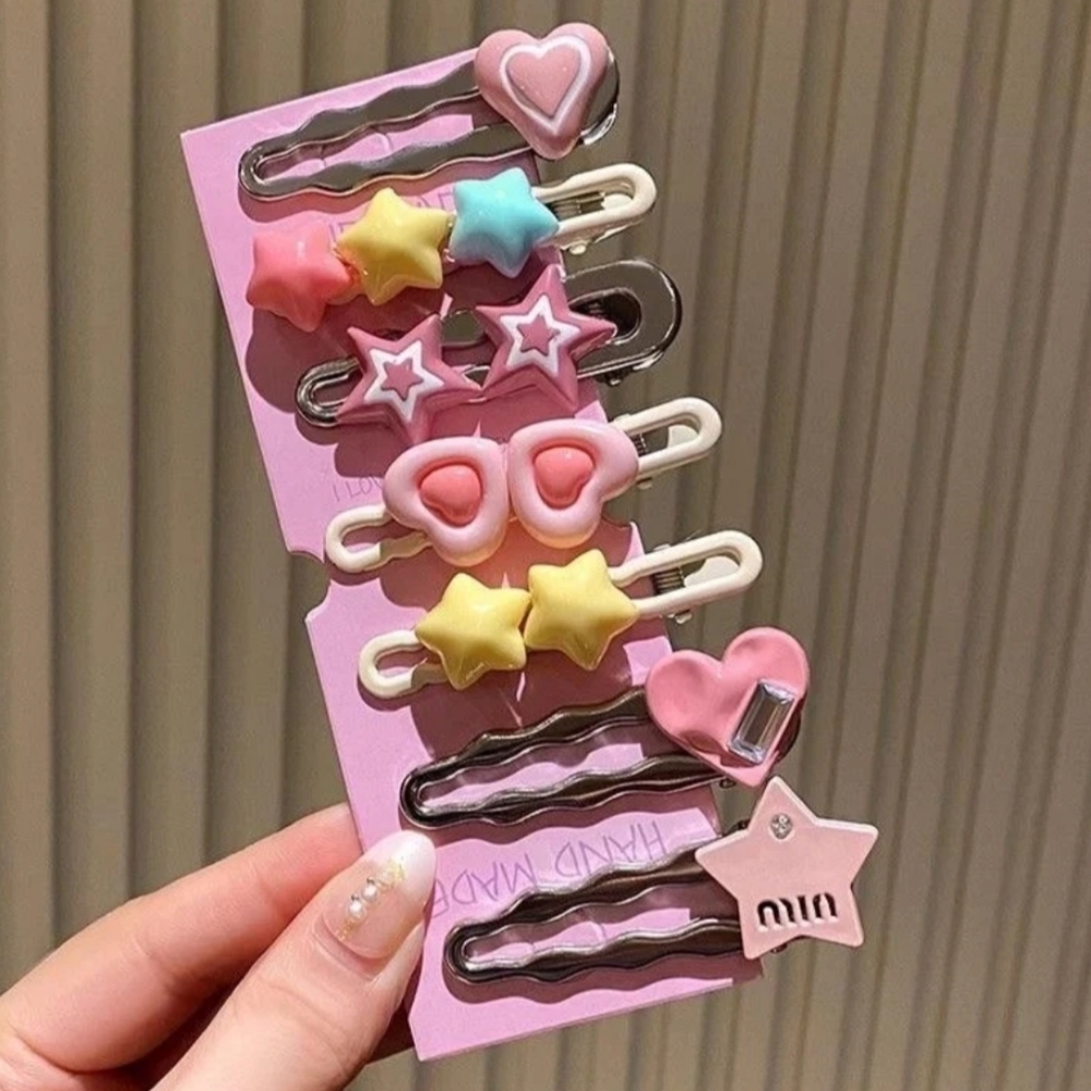 Candy Heart Seven-Piece Set‎ Hair Clips NEW
